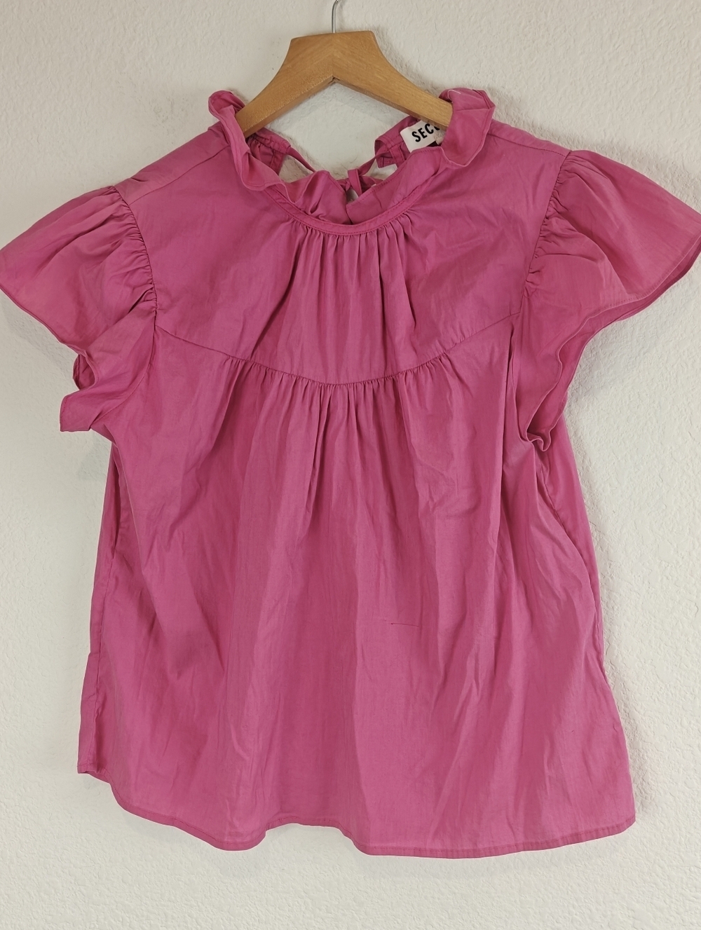 Secular Pink Ruffle Collar Flutter Sleeve Blouse Romantic Tie-Back Top XS